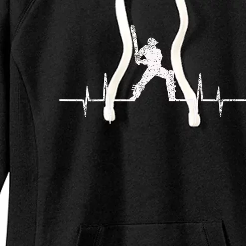 Cricket Player Heartbeat Gift EKG Cricket Fans Lover Funny Women's Fleece Hoodie