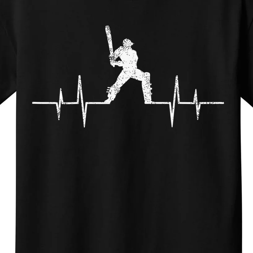 Cricket Player Heartbeat Gift EKG Cricket Fans Lover Funny Kids T-Shirt