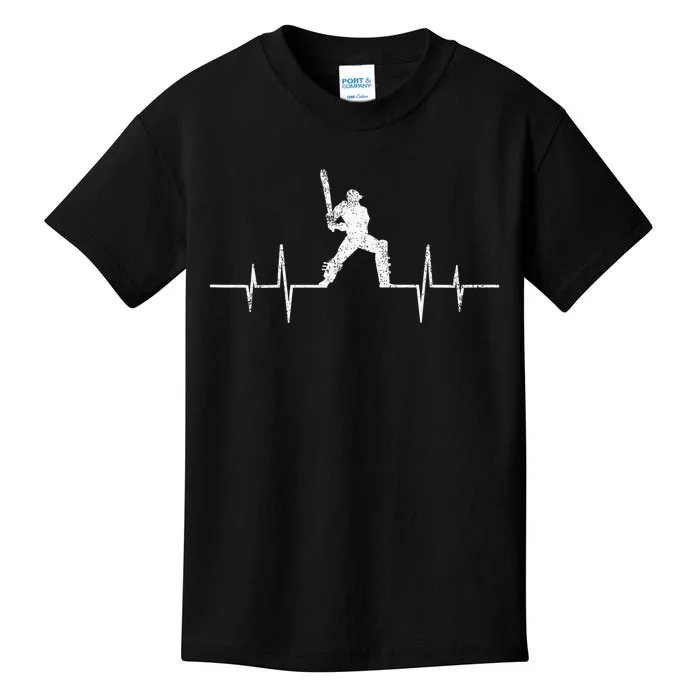 Cricket Player Heartbeat Gift EKG Cricket Fans Lover Funny Kids T-Shirt