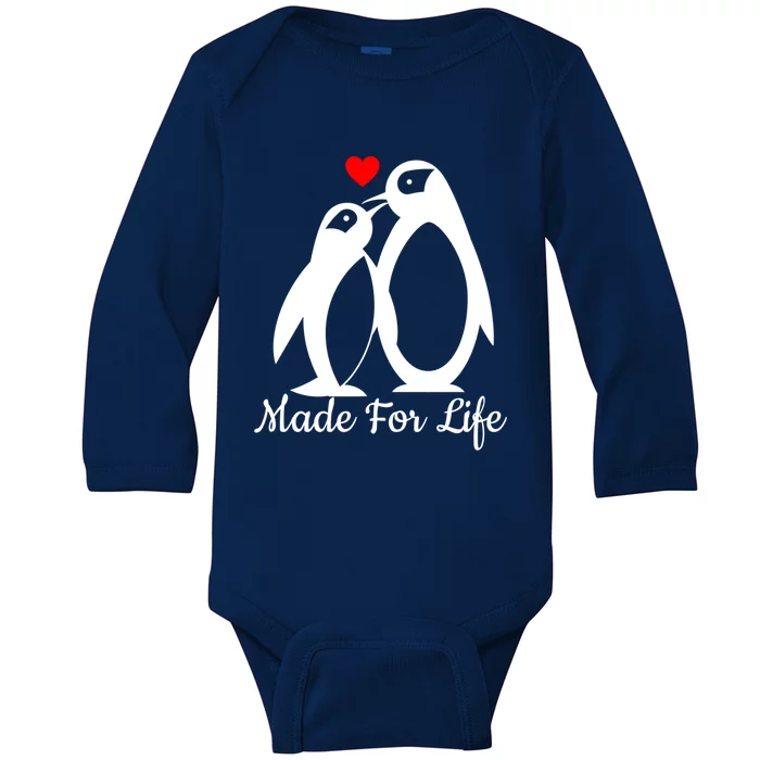 Cute Penguin Heart Valentines Day Gift Baby Long Sleeve Bodysuit