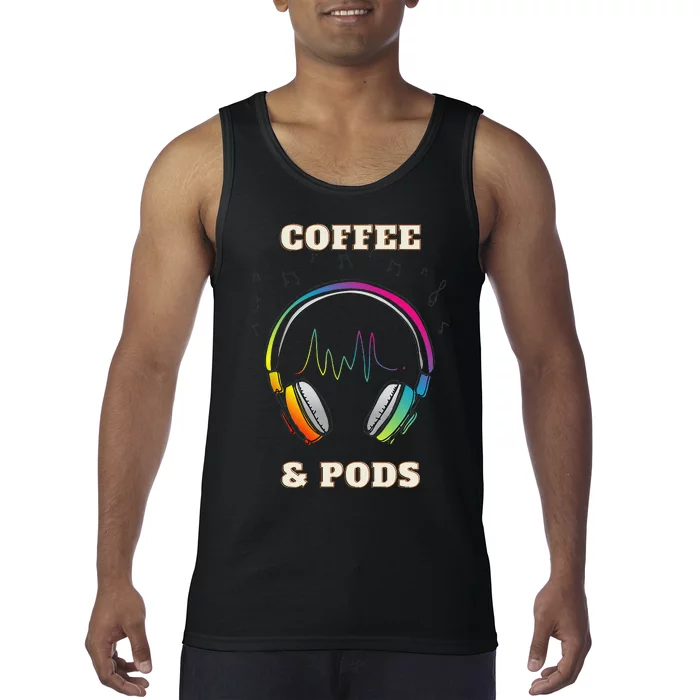 Coffee & Pods headphones and sound wave Tank Top