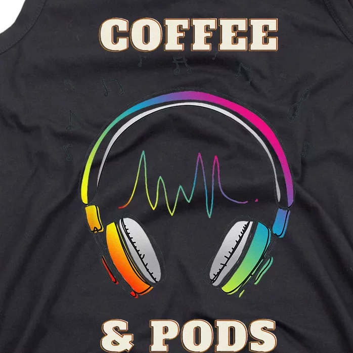 Coffee & Pods headphones and sound wave Tank Top