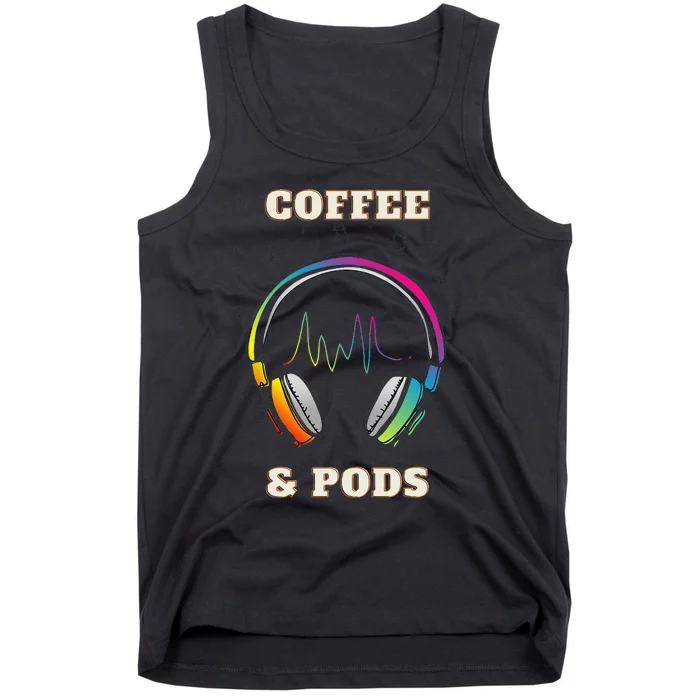 Coffee & Pods headphones and sound wave Tank Top