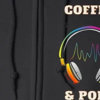 Coffee & Pods headphones and sound wave Full Zip Hoodie