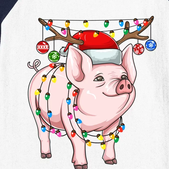 Christmas Pig Holiday Lights With Antlers And Ornats Meaningful Gift Baseball Sleeve Shirt