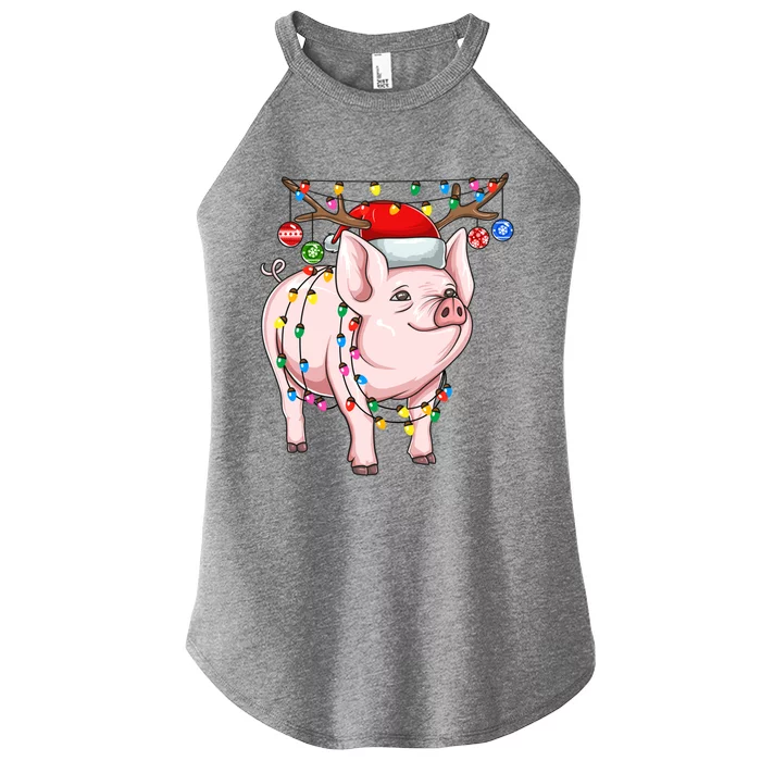 Christmas Pig Holiday Lights With Antlers And Ornats Meaningful Gift Women’s Perfect Tri Rocker Tank