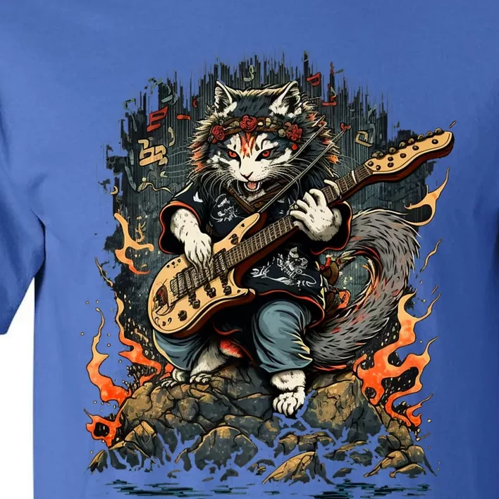 Cat Playing Heavy Guitar Musician Cat Lover Tall T-Shirt