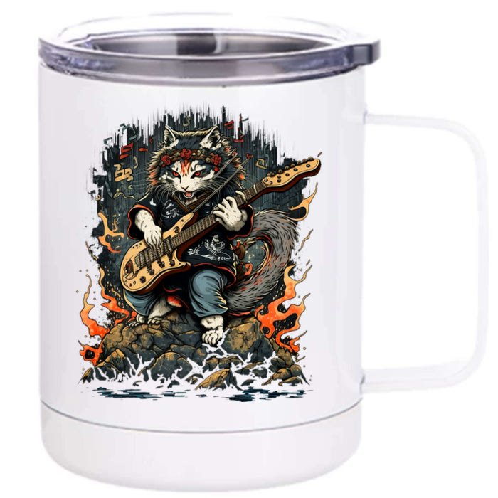 Cat Playing Heavy Guitar Musician Cat Lover Front & Back 12oz Stainless Steel Tumbler Cup