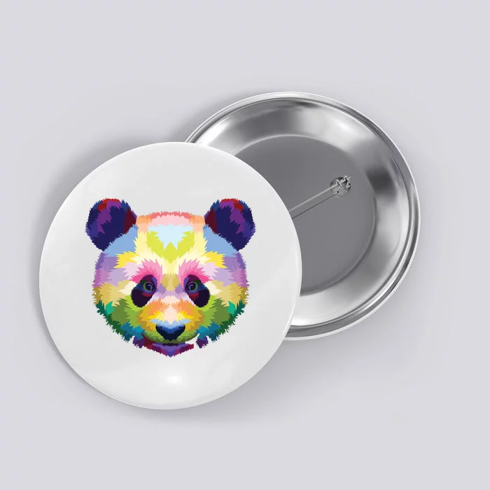 Cute Panda's Head Colorful Artistic Geometric Panda Lover Button