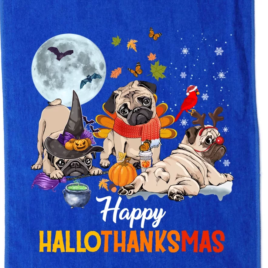 Cute Pug Happy Hallothanksmas Halloween Thanksgiving Xmas Gift Platinum Collection Golf Towel