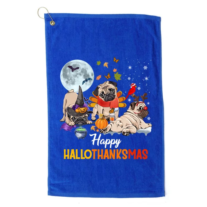 Cute Pug Happy Hallothanksmas Halloween Thanksgiving Xmas Gift Platinum Collection Golf Towel