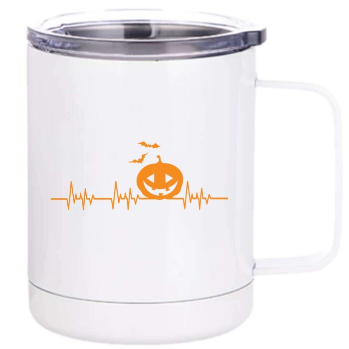 Carved Pumpkin Halloween Heartbeat Nurse Meaningful Gift Front & Back 12oz Stainless Steel Tumbler Cup