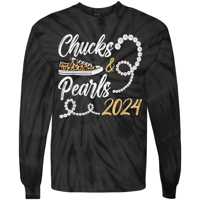 Chucks & Pearls Harris 2024 Leopard Shoes Kamala Harris Tie-Dye Long Sleeve Shirt