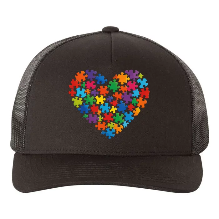 Colorful Puzzle Heart Autism Awareness Graphic Yupoong Adult 5-Panel Trucker Hat