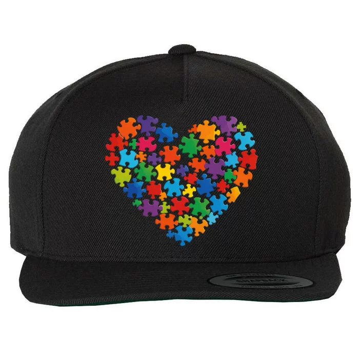 Colorful Puzzle Heart Autism Awareness Graphic Wool Snapback Cap