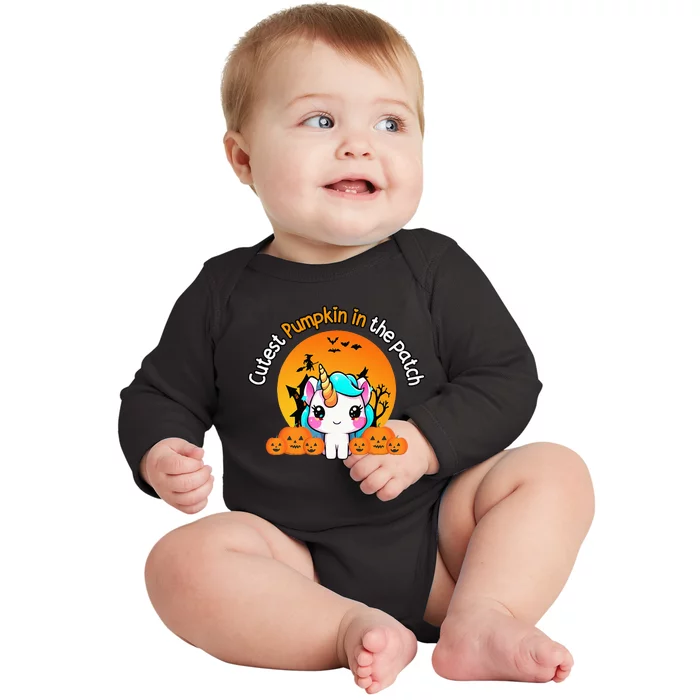 Cutest Pumpkin In The Patch Unicorn Witch Halloween Kawaii Baby Long Sleeve Bodysuit