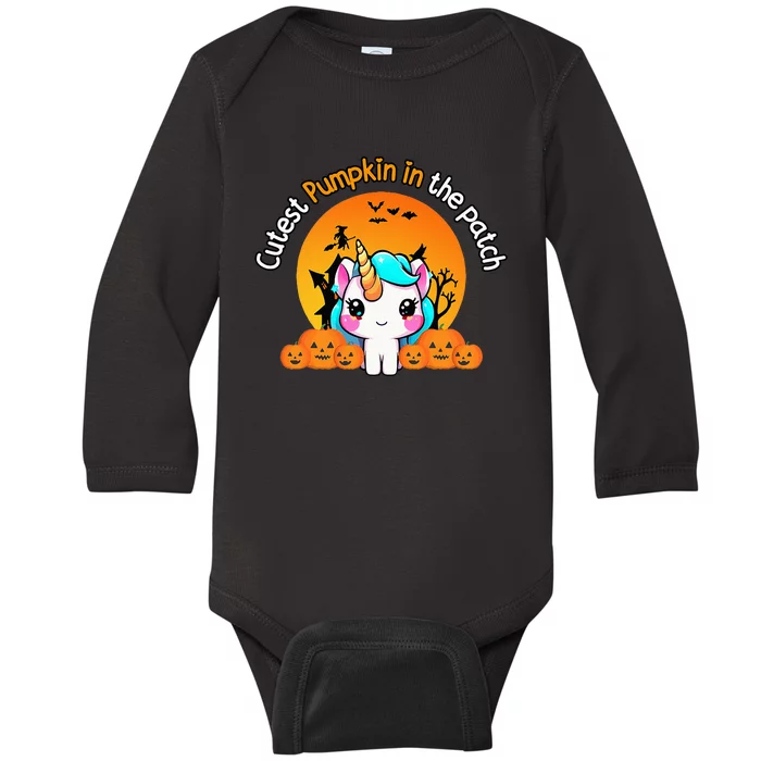 Cutest Pumpkin In The Patch Unicorn Witch Halloween Kawaii Baby Long Sleeve Bodysuit