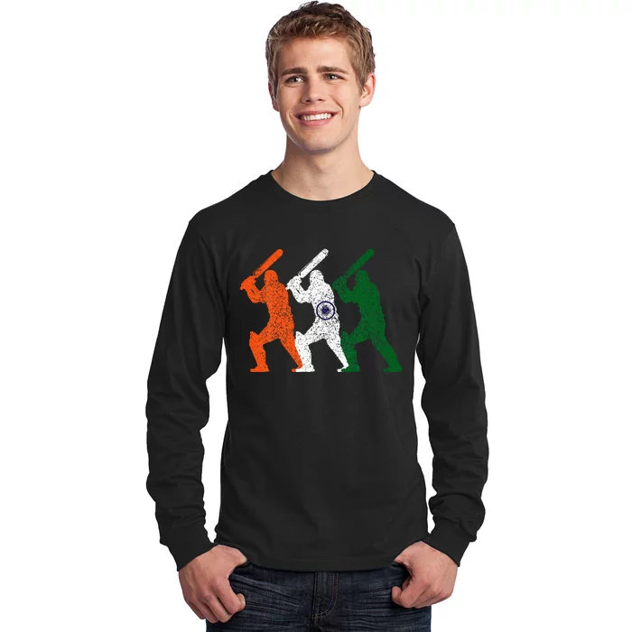 Cricket Player Indian Flag Vintage India Cricket Long Sleeve Shirt