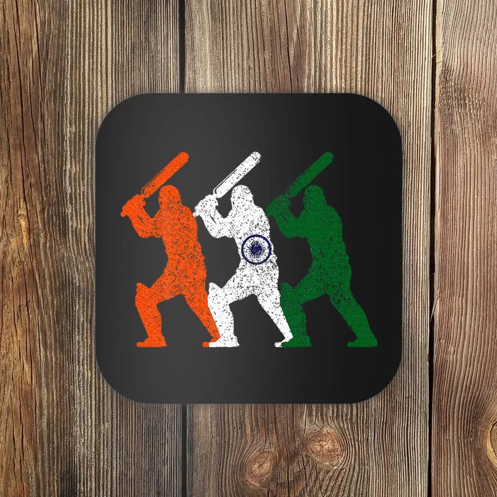 Cricket Player Indian Flag Vintage India Cricket Coaster