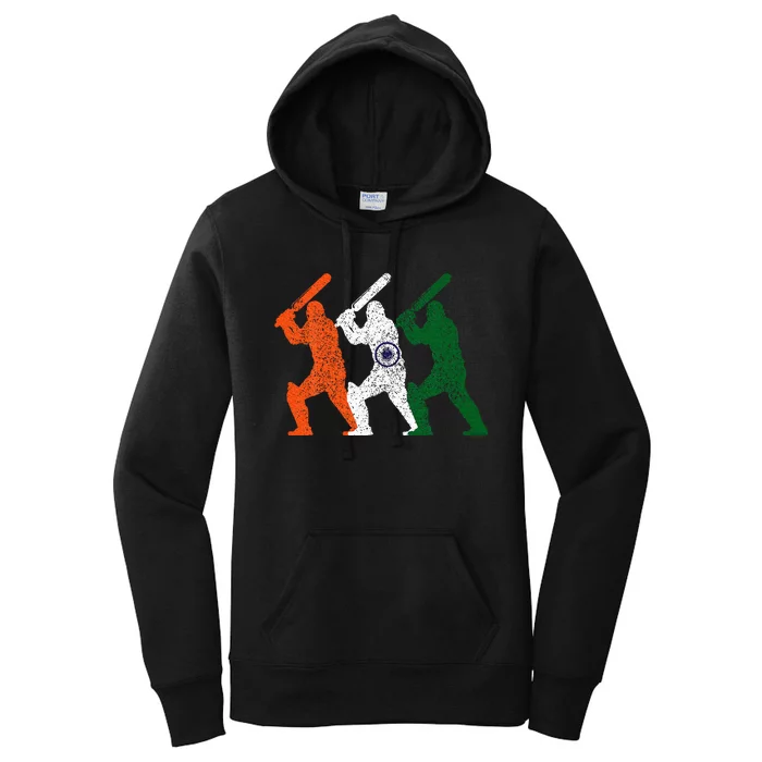 Cricket Player Indian Flag Vintage India Cricket Women's Pullover Hoodie