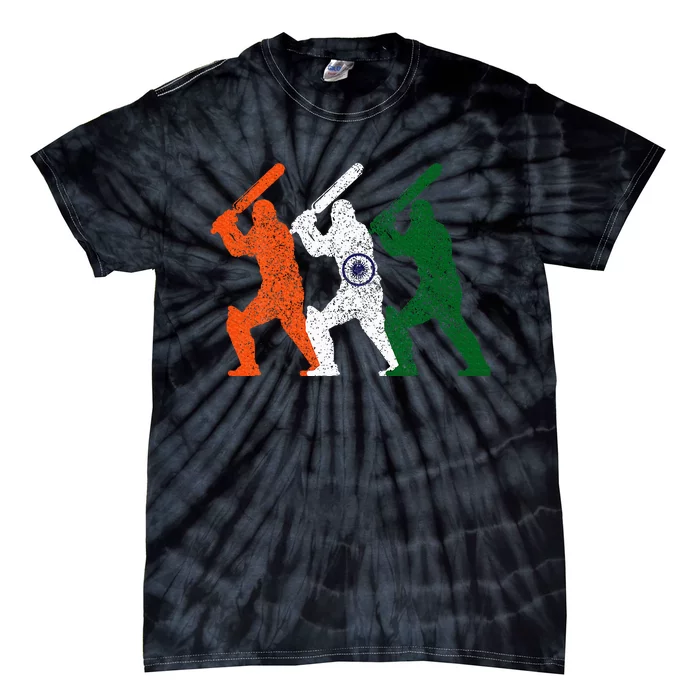 Cricket Player Indian Flag Vintage India Cricket Tie-Dye T-Shirt