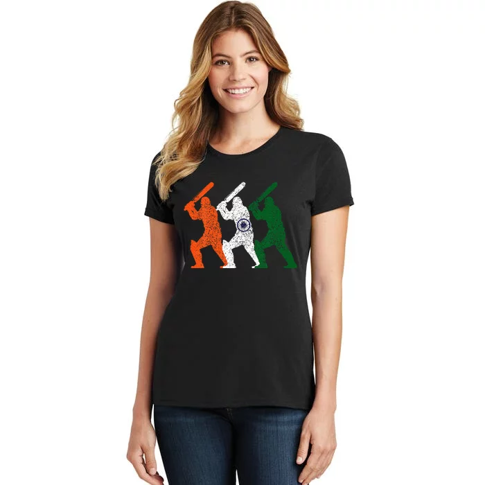 Cricket Player Indian Flag Vintage India Cricket Women's T-Shirt