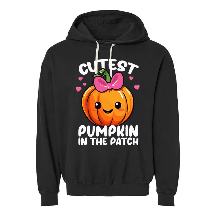 Cutest Pumpkin In The Patch Halloween Fall Girl Pumpkin Garment-Dyed Fleece Hoodie