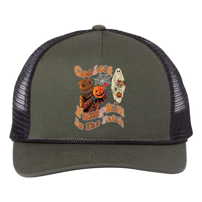 Coolest Pumpkin In The Patch Floral Ghost Funny Gift Retro Rope Trucker Hat Cap