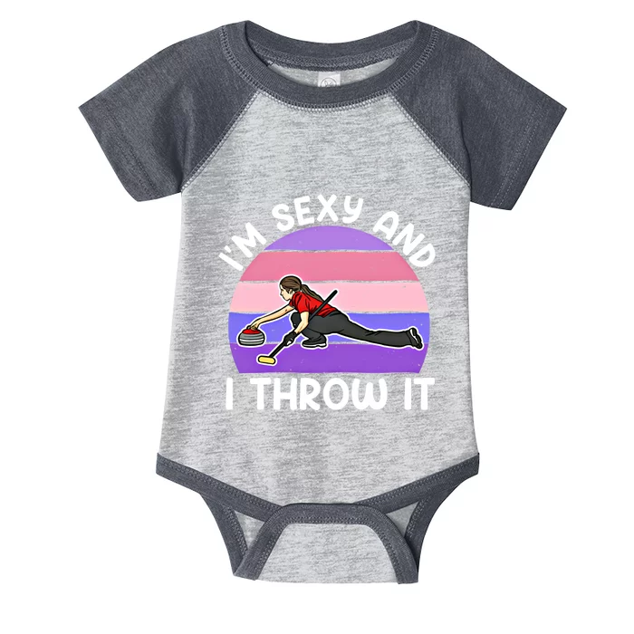 Curling Player IM Sexy And I Throw It Curler Funny Gift Infant Baby Jersey Bodysuit