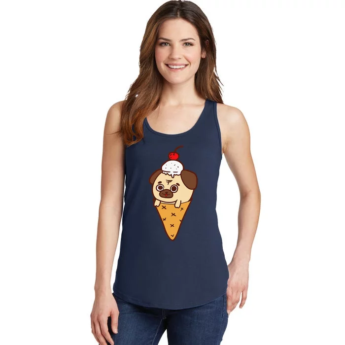 Cute Pug Ice Cream Cone Funny Dog Lovers Gifts Ladies Essential Tank