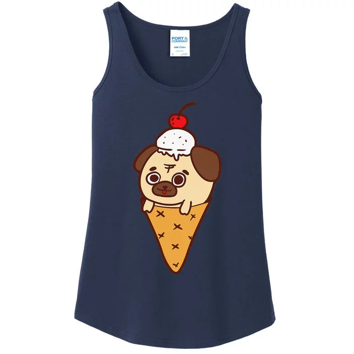 Cute Pug Ice Cream Cone Funny Dog Lovers Gifts Ladies Essential Tank