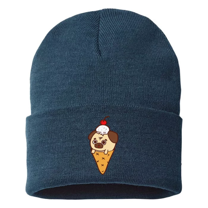 Cute Pug Ice Cream Cone Funny Dog Lovers Gifts Sustainable Knit Beanie