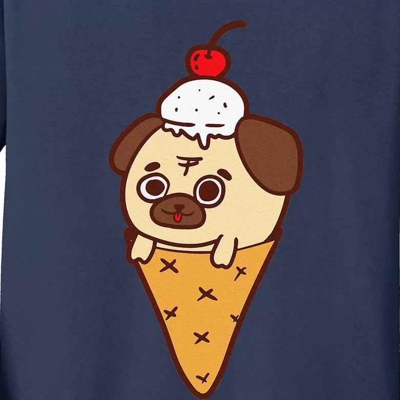 Cute Pug Ice Cream Cone Funny Dog Lovers Gifts Kids Long Sleeve Shirt