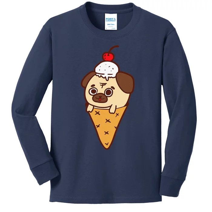 Cute Pug Ice Cream Cone Funny Dog Lovers Gifts Kids Long Sleeve Shirt