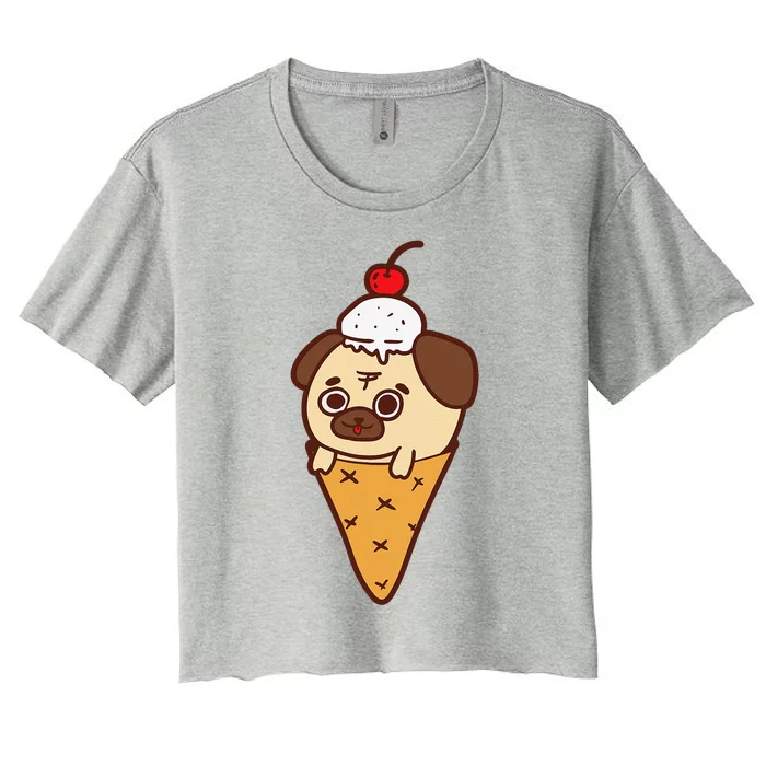 Cute Pug Ice Cream Cone Funny Dog Lovers Gifts Women's Crop Top Tee