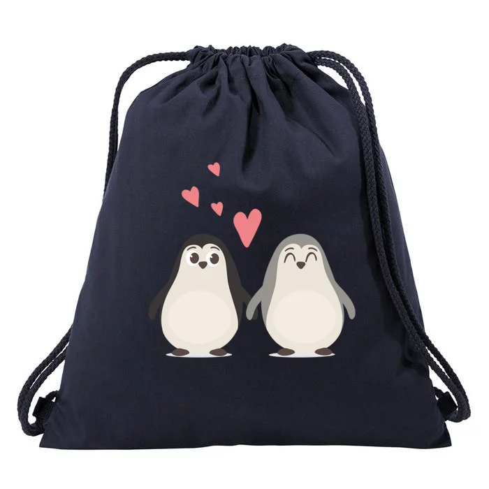 Cute Penguins In Love Cute Couple Valentines Day Gift Cool Gift Drawstring Bag