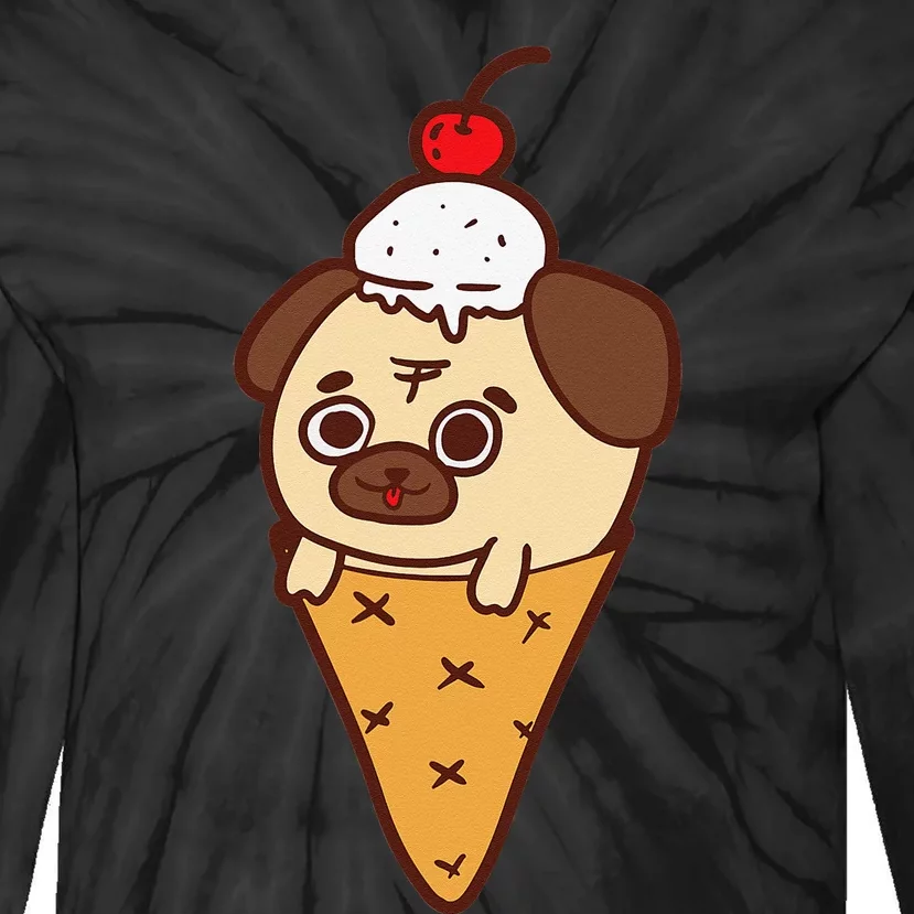 Cute Pug Ice Cream Cone Funny Dog Lovers Gifts Tie-Dye Long Sleeve Shirt