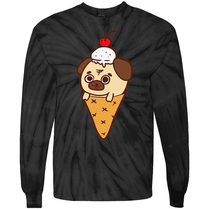 Cute Pug Ice Cream Cone Funny Dog Lovers Gifts Tie-Dye Long Sleeve Shirt