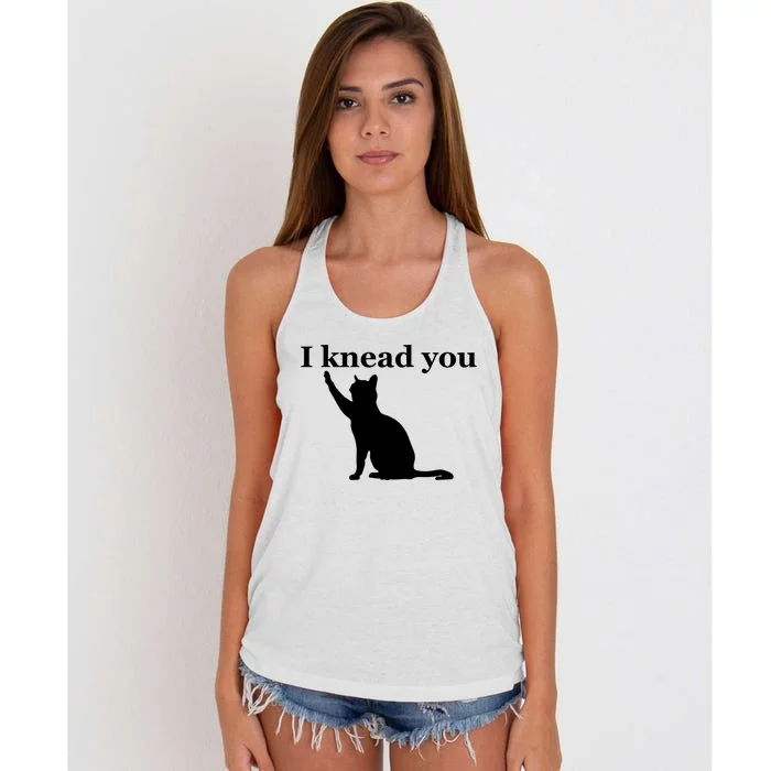 Cat Pun. I Knead You Kneading Cat. Kitty Biscuits Animal Pun Women's Knotted Racerback Tank