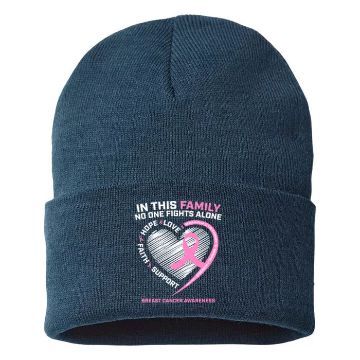 Cute Pink In This Family No One Fights Alone Breast Cancer Awareness For Women Sustainable Knit Beanie