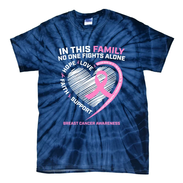 Cute Pink In This Family No One Fights Alone Breast Cancer Awareness For Women Tie-Dye T-Shirt