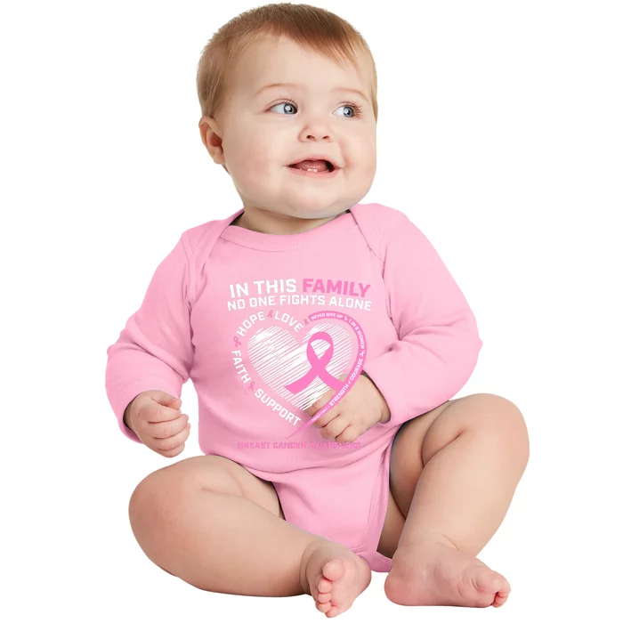 Cute Pink In This Family No One Fights Alone Breast Cancer Awareness For Women Baby Long Sleeve Bodysuit