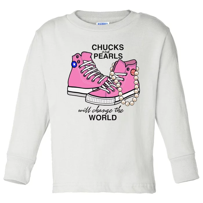 Chucks & Pearls Inspired By Kamala Harris Vp Chucks Toddler Long Sleeve Shirt