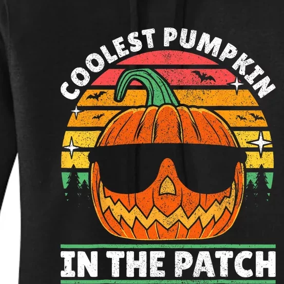 Coolest Pumpkin In The Patch Boy Retro Groovy Halloween Women's Pullover Hoodie