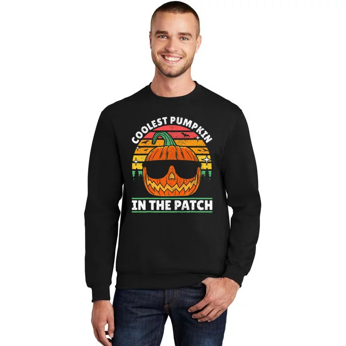 Coolest Pumpkin In The Patch Boy Retro Groovy Halloween Tall Sweatshirt