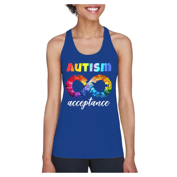 Colorful Puzzle Infinity Acceptance Autism Funny Gift Women's Racerback Tank