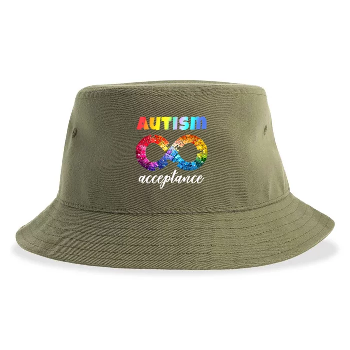 Colorful Puzzle Infinity Acceptance Autism Funny Gift Sustainable Bucket Hat