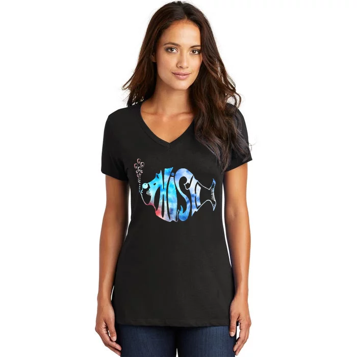 Colorful P.H.I.S.H Jam Tie Dye For Fisherman Fish Graphic Women's V-Neck T-Shirt