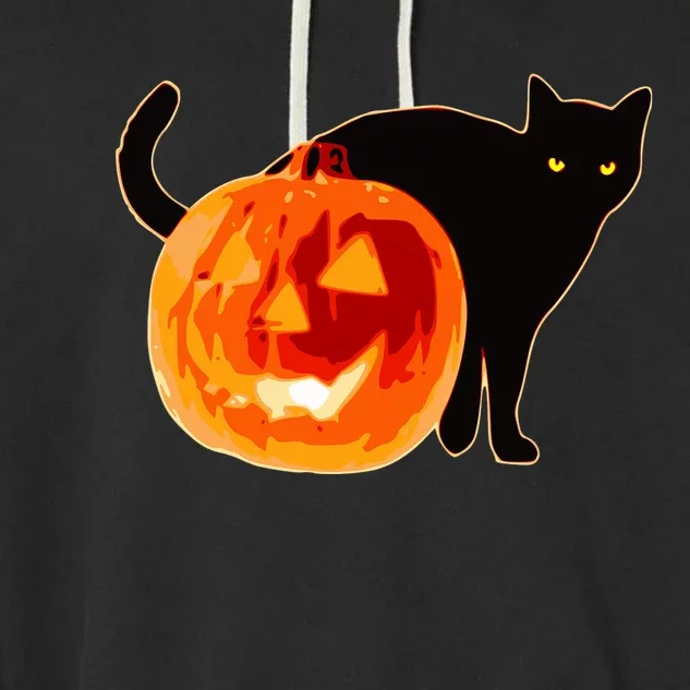 Creepy Pumpkin Jack O Lantern Black Cat Halloween Garment-Dyed Fleece Hoodie