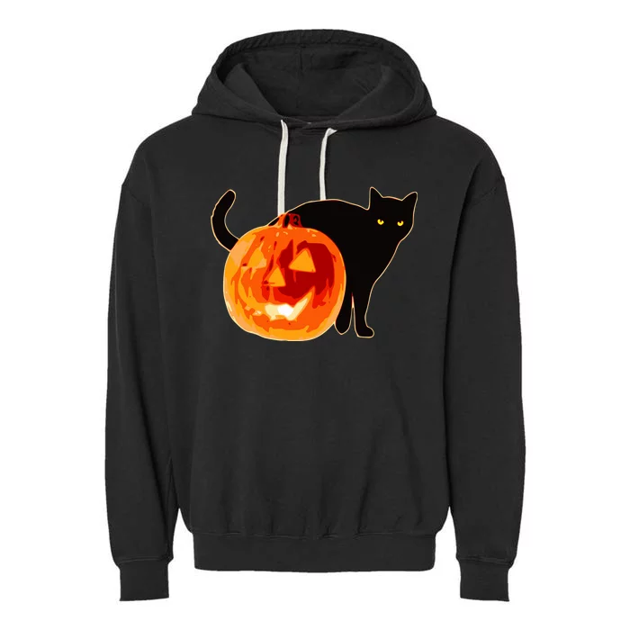 Creepy Pumpkin Jack O Lantern Black Cat Halloween Garment-Dyed Fleece Hoodie